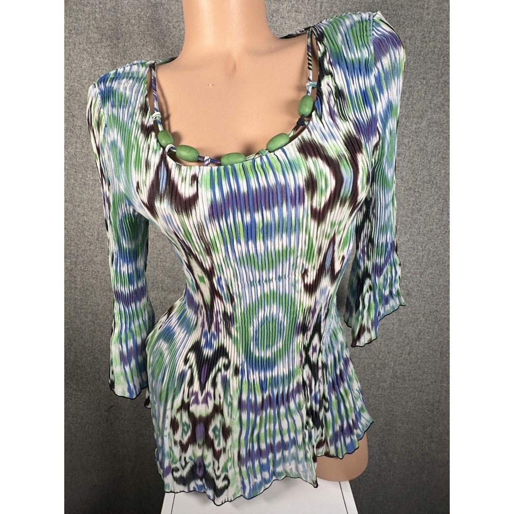 Vintage Investments Medium Top Womens Y2K Retro Beaded‎ 3/4 Sleeve Colorful